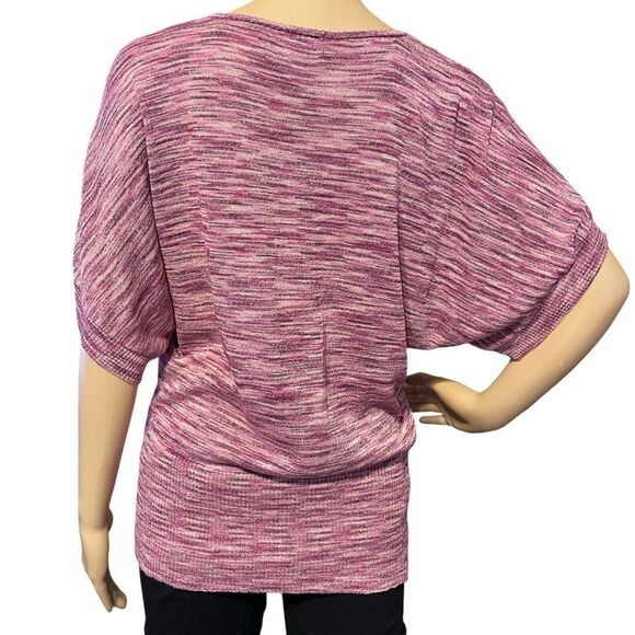 Dressbarn 1/2 Sleeve Heathered Sweater Pink White Purple Metallic Threading L - Picture 2 of 10